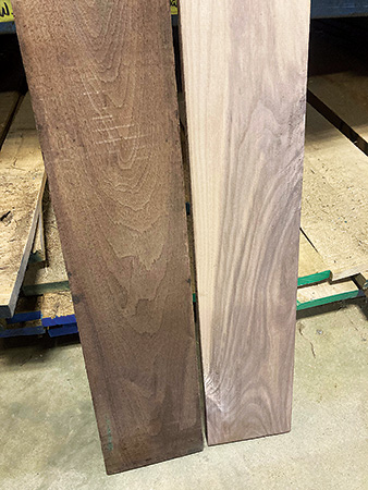 Two samples of rough sawn walnut boards